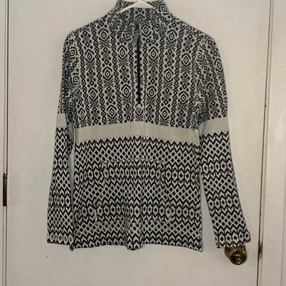 Talbots Off-White And Black Patterned Quarter Zip… - image 1